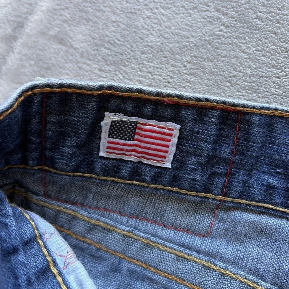 VTG True Religion Jeans Mens 40x30 Blue Ricky Stitch Flap Y2K USA